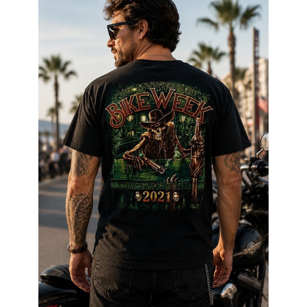 Daytona Bike Week 2021 80th Anniversary Skull T Shirt XL Black Biker Motorcycle